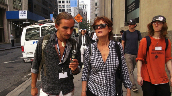 Photo: Amadon DellErba interviews Susan Sarandon, at Occupy Wall Street, New York, 2012